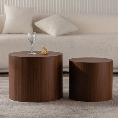 Nesting Coffee Table Set Of 2 Round Wooden Coffee Tables Circle Modern Table For Small Space Living Room Bedroom Accent End Side Table