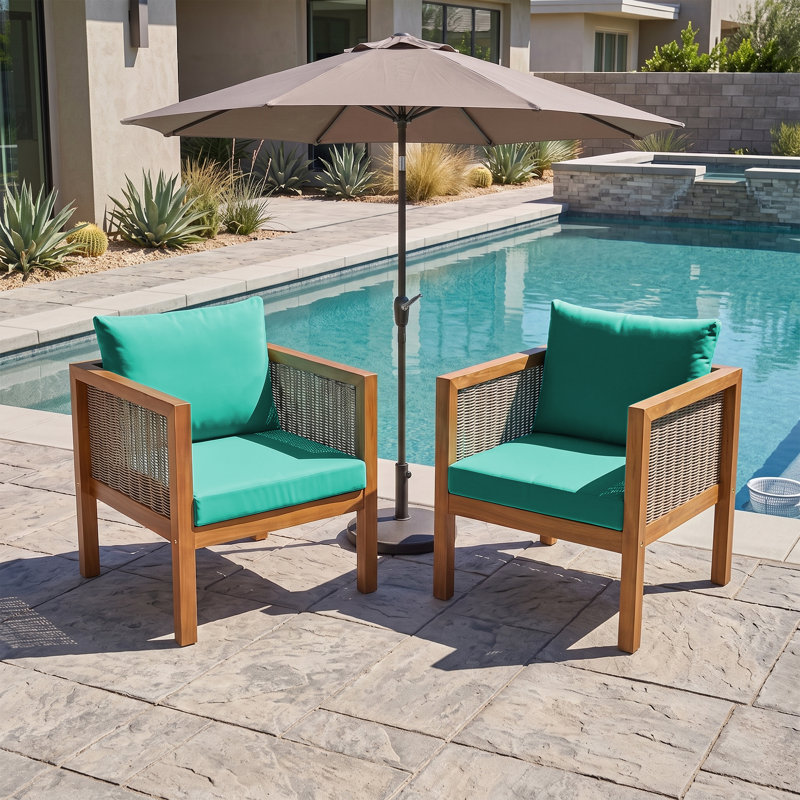 Ensemble de fauteuils d'extérieur confortables et verdoyants, chaise longue de patio avec coussins, Vert
