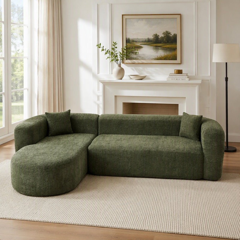 Canapé d'angle modulaire de luxe avec revêtement en chenille et coussins profonds pour un confort optimal., Left Hand Facing