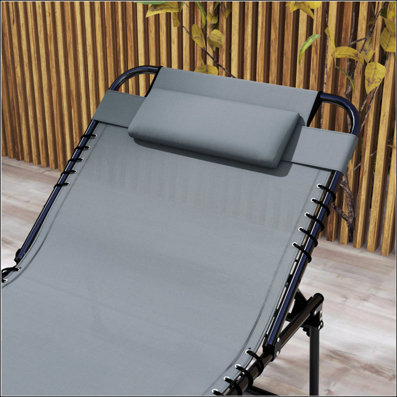 2 Piece Folding Chaise Lounge With 5-Level Reclining Back, Grey