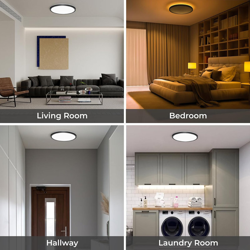 Dimmable LED Flush Mount Ceiling Light with Remote Control Night Light