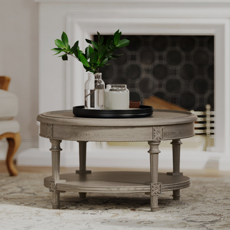 Maven Lane Pullman Round Wooden Coffee Table, Antiqued Gray