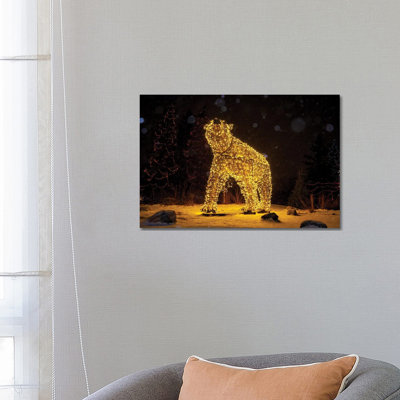 Polar Bear Christmas Lights by Nik Rave - Wrapped Canvas Print