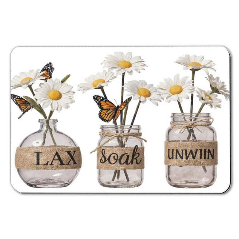 Tapis de bain marguerite et papillon pour salle de bain - 16 x 24