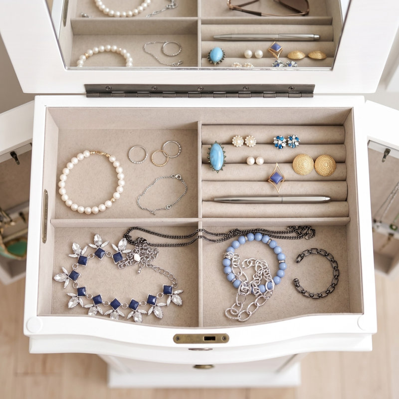 Armoire à bijoux avec miroir Argueta, Blanc