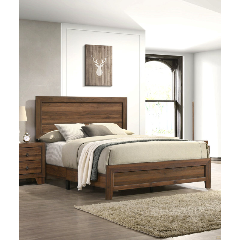 Lit à panneaux grand en tissu 1pc, Brun, Grand lit