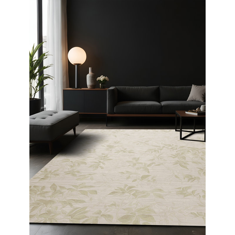 Tapis beige soyeux et moelleux, Carré 8 pi