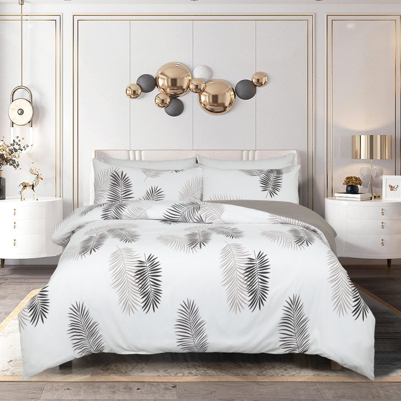 Microfiber Printed Duvet Cover - Soft, Lightweight, Fade-Resistant Bedding with Matching Pillowcases, Leaf
