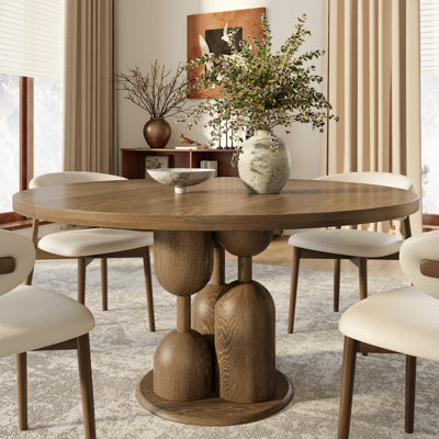 Amberly 7PCS Modern Dining Set with Upholstered Side Chairs, Pedestal Dining Table Set for Kitchen, Dining Room, Small Space