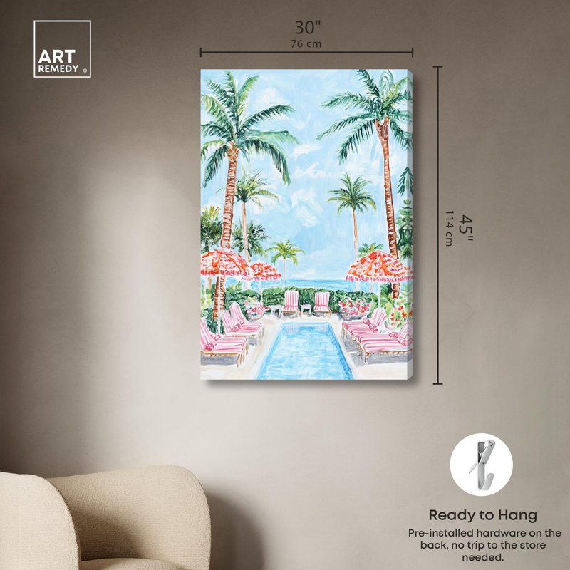 «Palm Tree Haven», reproduction d'art sur toile par Art Remedy, H 45 po x l 30 po, Toile tendue avec châssis
