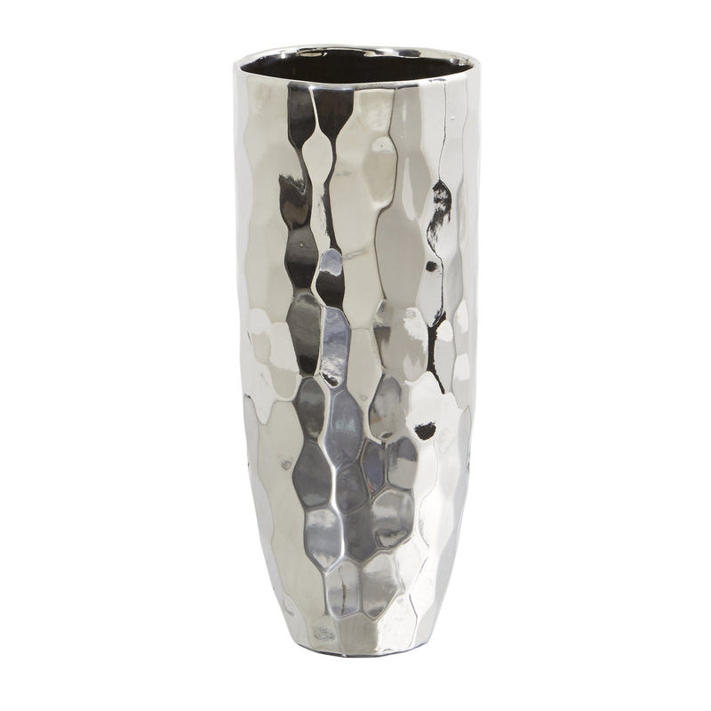 Vase de table en céramique Cevahir, Argent, H 13 po x l 5,25 po x P 5,25 po