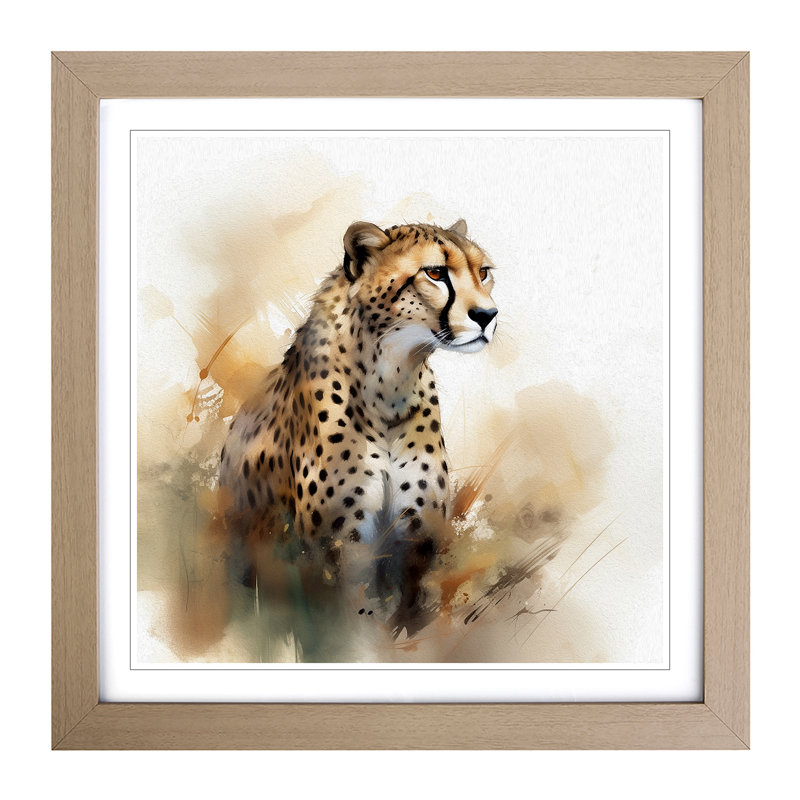 Cheetah Gestural Art - Framed Print, Oak