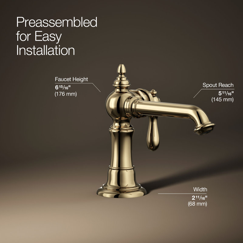 Artifacts® Single Hole Bathroom Faucet with Drain Assembly, Vibrant French Gold