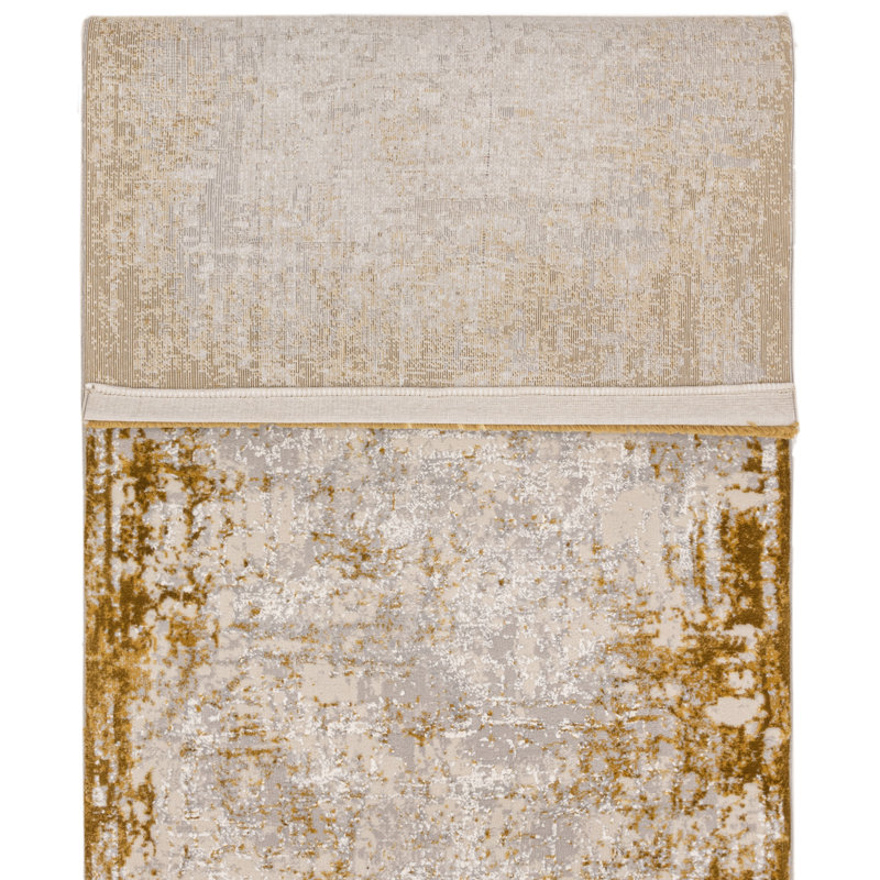 Abrienne Soft Shiny Border Gold Rug, Runner 66 x 240cm