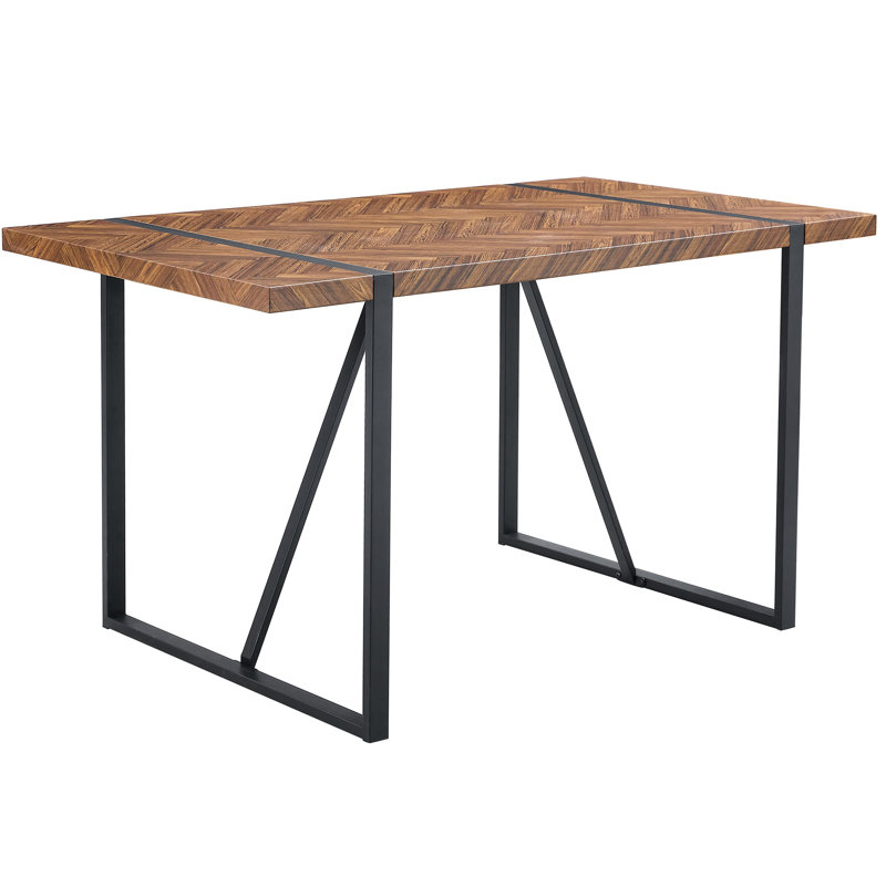 Table de salle à manger de style luxueux avec structure en métal noir et pieds rectangulaires exquis en bois foncé