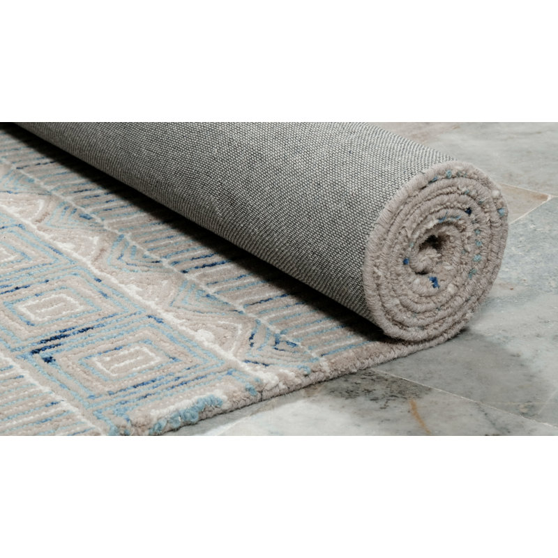 Odyssey Hand-Tufted Cut/Loop Pile Textured Geometric Wool Rug, 2'3" x 8'