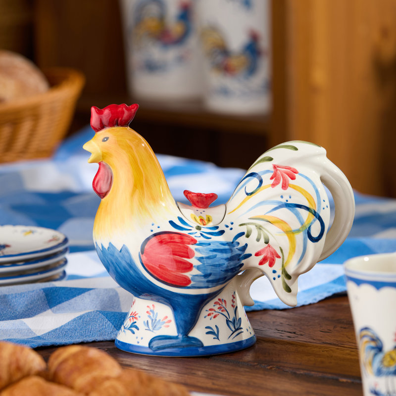 Théière en céramique French Rooster 3D en forme de coq sculpté aux couleurs vives de la province, idéal pour servir du thé, décorer des cuisines rustiques, accueillir des rassemblements
