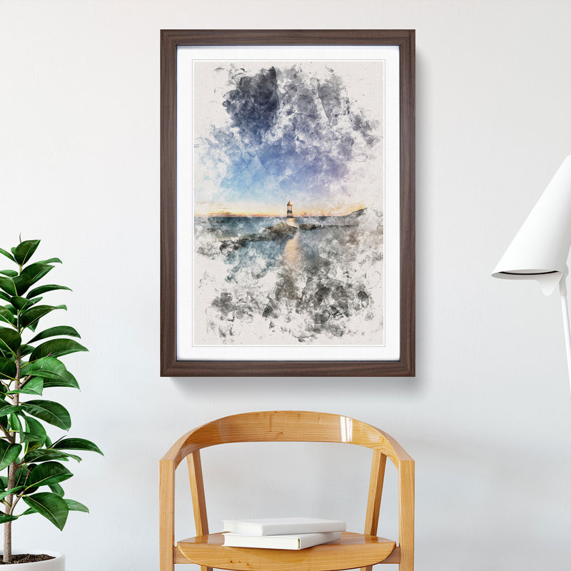 Penmon Lighthouse in Anglesey Wales - Picture Frame Painting Print, 33cm H x 24cm W x 2cm D, Walnut Framed