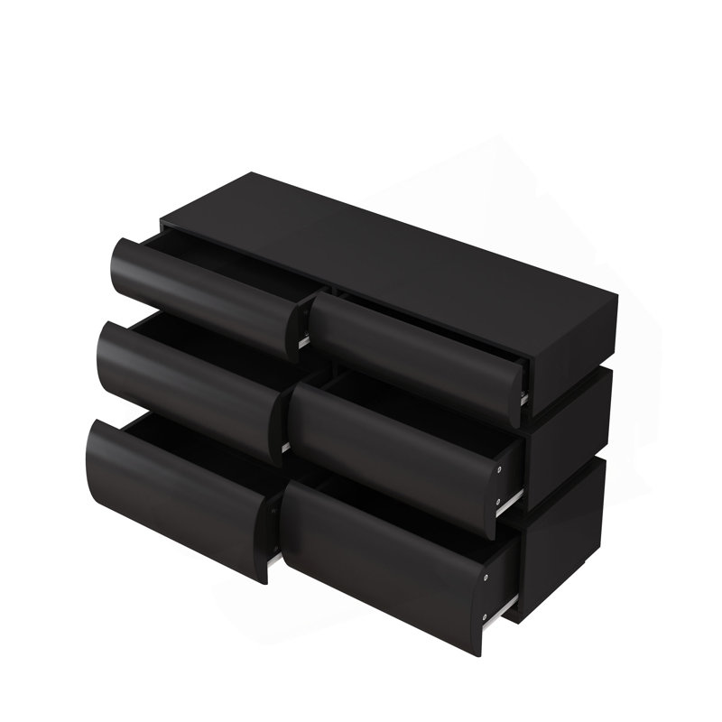 Commode 6 tiroirs pour chambre à coucher, commode noire sans poignée, commode moderne 6 tiroirs avec rangement large