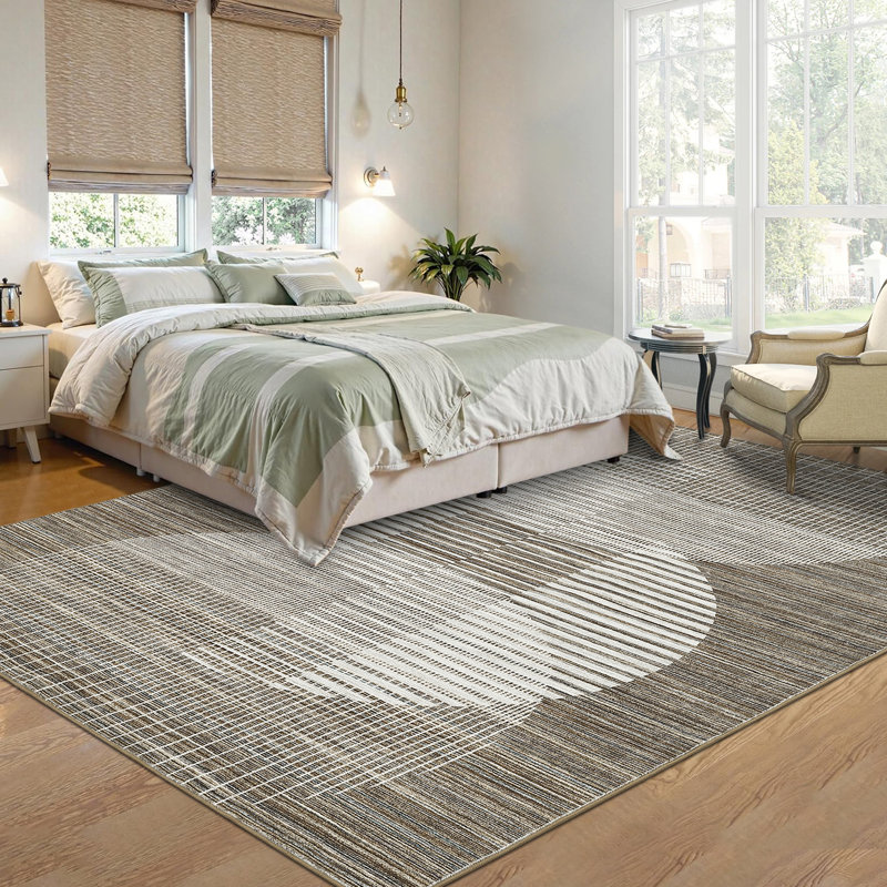 Revêtement de sol ultra-doux 8 x 10 po avec envers antidérapant pour salon, grands tapis contemporains et minces, tapis d'intérieur à poils courts résistant aux taches pour salle à manger, chambre à coucher, cuisine, brun