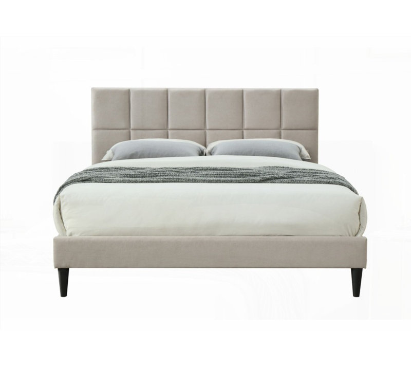 Lit simple dans une boîte avec chargement USB et tissu en polyester gris clair