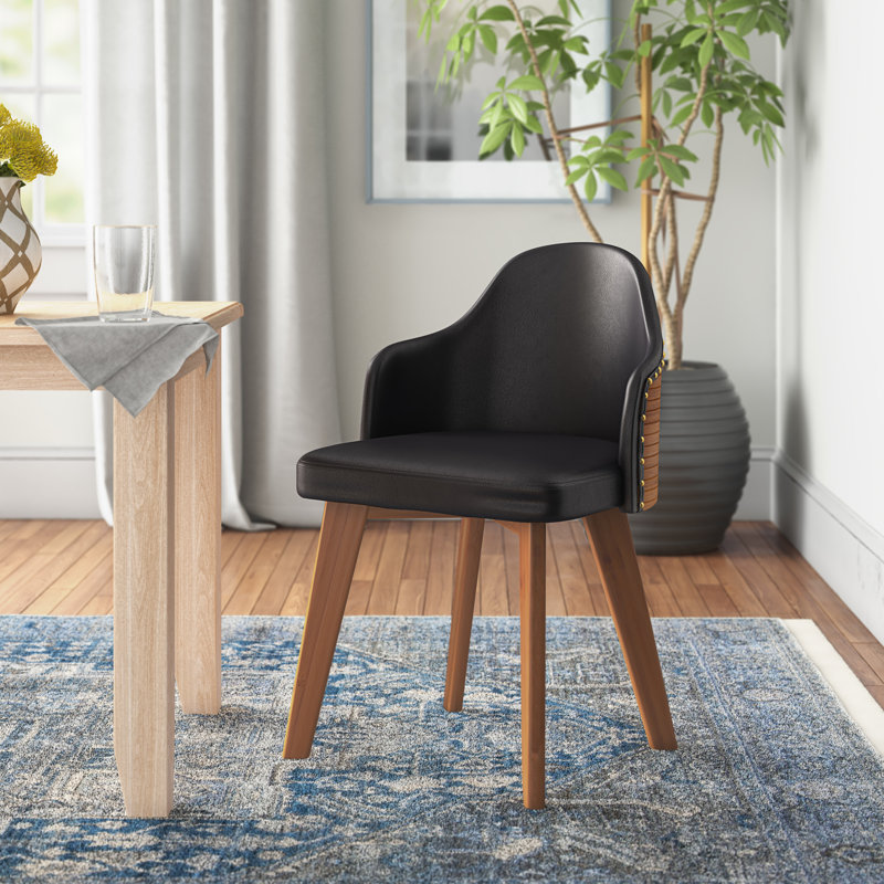 Murrieta 18'' H Faux Leather Upholstered Walnut Dining Chair, Black Faux Leather