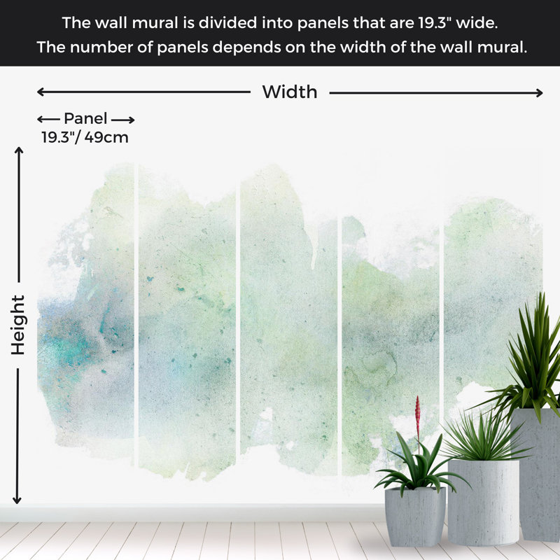 Murale pelez et collez - aquarelle menthe pastel, L 41 po x l 57 po