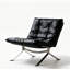 Fauteuil d'appoint en cuir, fauteuil rembourré noir avec base en acier inoxydable, fauteuil de salon de style Mid-Century