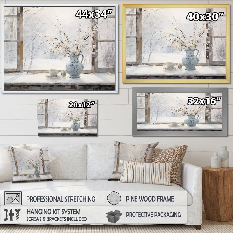 «Snow by the Winter Window View 4 - Japon», art mural, Cadre d'angle fermé noir, H 12 po x l 20 po x P 1 po
