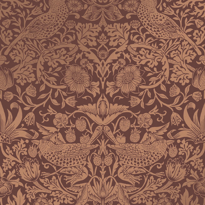 William Morris At Home Strawberry Thief Floral Wallpaper, Red