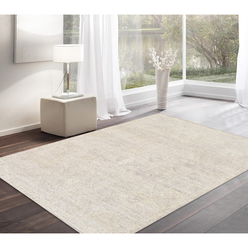 Oushak Hand-Knotted Beige Wool Area Rug