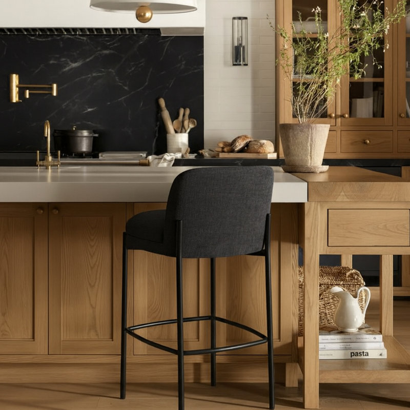 Burton 26'' Counter Stool, Black Chenille Fabric