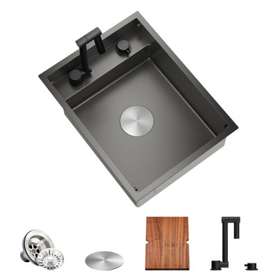 RV Kitchen Sink, 16 x 21 x 7 Inch Undermount Bar Sink with Foldable Faucet Cutting Board