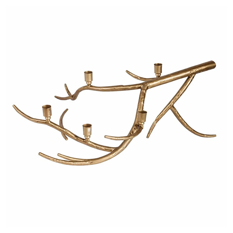 Porte-bougie décoratif, conception de branche d'arbre, métal or rose, 31 pouces
