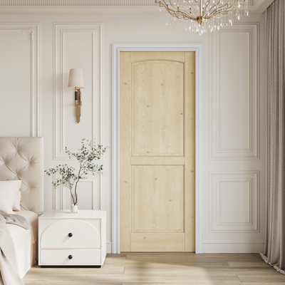 Interior Slab Door 2-Arched Panel Solid Pine Wood Standard Door For Bedroom & Living Room