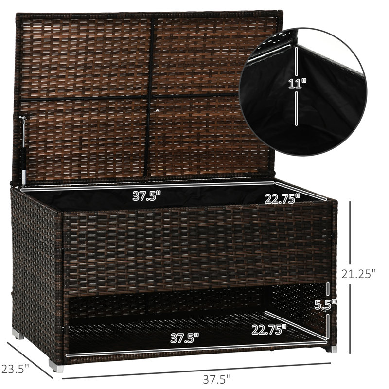 Patio Deck Box: Hydraulic Lift For Easy Access. , Brown, 21.25" H Outdoor Store And Garden Tools. 37.5" L