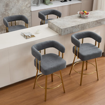 Chaise d'appoint décorative rembourrée en molleton gris avec pieds en métal doré pour le salon, la réception ou le bureau | Idée de cadeau