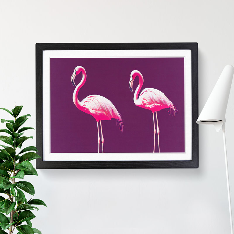 Flamingos - Single Picture Frame Print, 46cm H x 64cm W x 2cm D, Black Framed