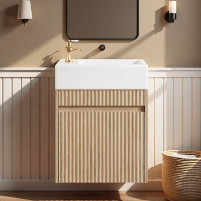 Meuble-lavabo mural suspendu de 47 cm (18,5 po) pour petite salle de bain avec lavabo en résine