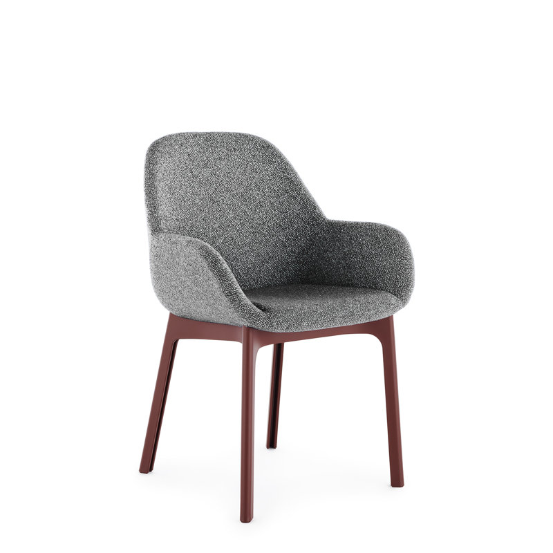 Clap Upholstered Arm Chair, White, Burgundy