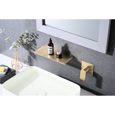 Modern Wall Mounted Bathroom Faucet - Brushed Gold Waterfall With Single Handle Phenomenon Sink