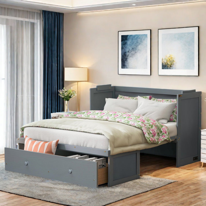 Armoire murale Murphy avec prises et tiroir, Grey, Plein
