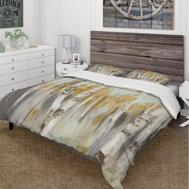 Silver and Yellow Birch Forest Microfiber Duvet Cover Set