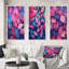 «Pink Blue Leafs Harmony», 3 pièces sur toile-757941629-757941626