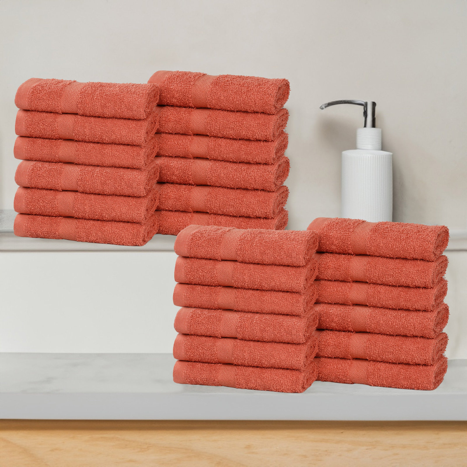 Quick-Drying Cotton Washcloth, Coral, 24 Pieces Towel Set