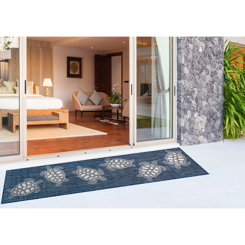 Tapis intérieur / extérieur bleu marine Saldanha, Tapis de couloir 1 pi 11 po x 4 pi 11 po