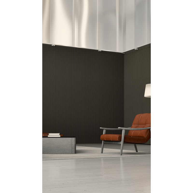 Acoustic Wall Panel with Half-Circle Wood Veneer Slats – Sound Absorbing Design for Modern Interiors, Gris foncé