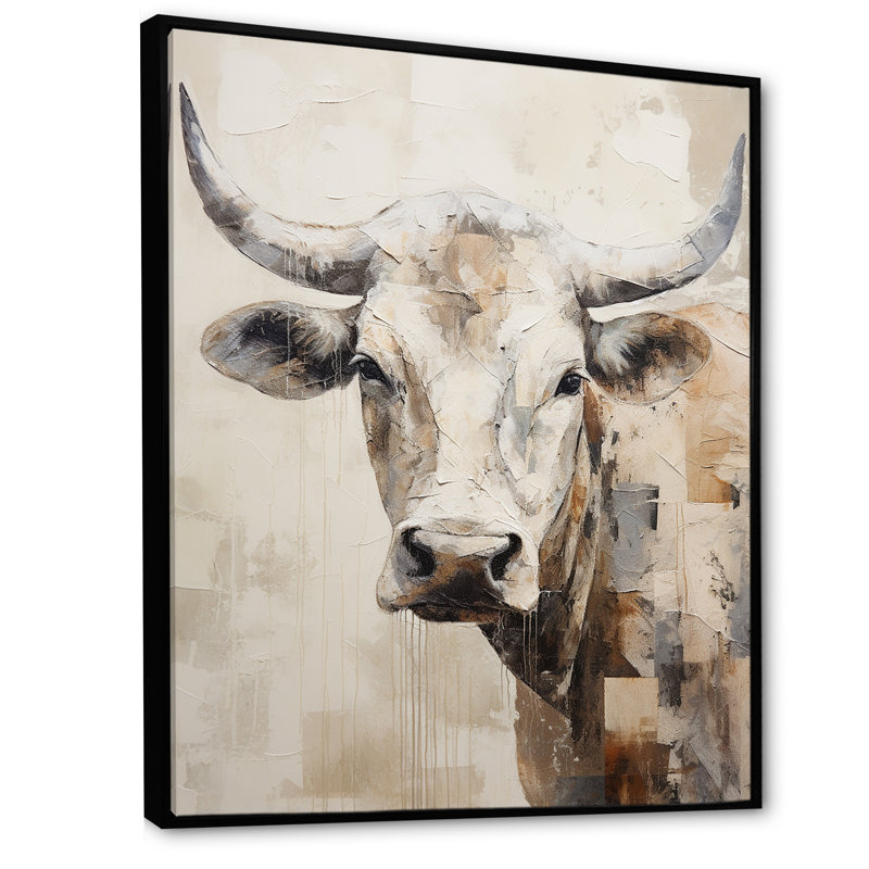 Beau portrait de bovin beige - salon d'art mural, H 40 po x l 30 po x P 1,5 po, Cadre flottant noir