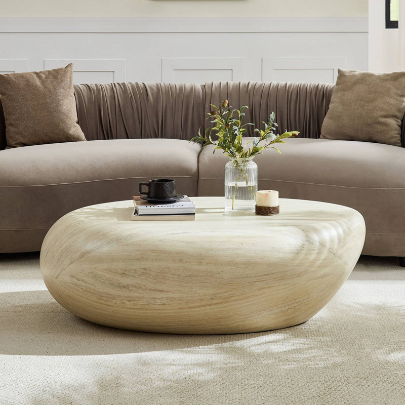 Table basse irrégulière, 14.17" H x 43.3" L x 32.67" W, White Wood