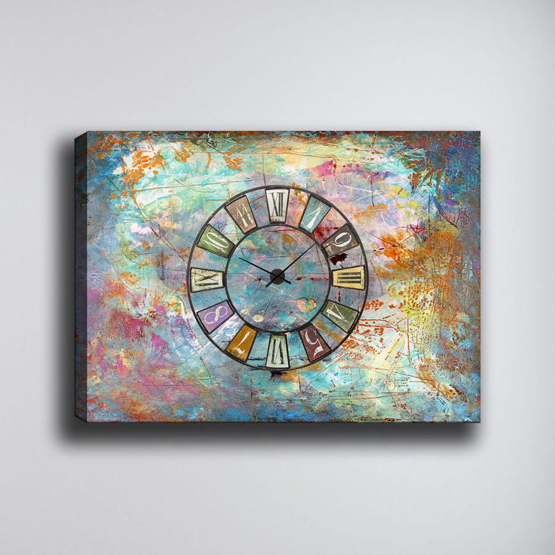 Horloge murale élégante Elegant, tissu 100% coton, cadre en bois (épaisseur: 1,2 po), taille: 27,6 po x 39,4 po | Écologique, sans PVC, fonctionne avec 1 pile AA | Parfait pour la décoration de salon et de bureau